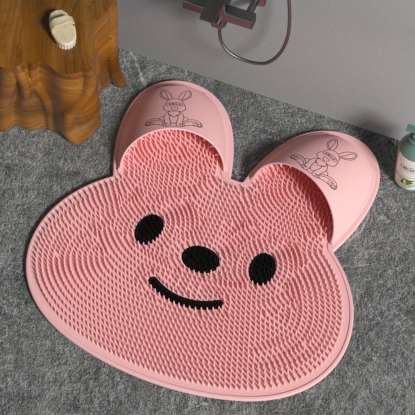 Silicone Rabbit Foot Scrubber Non-Slip Rabbit-Shaped Silicone Wedyvko Foot Scrubber Mat - Acrylic Shower Floor Exfoliator Pad with Suction Cups for Men & Women